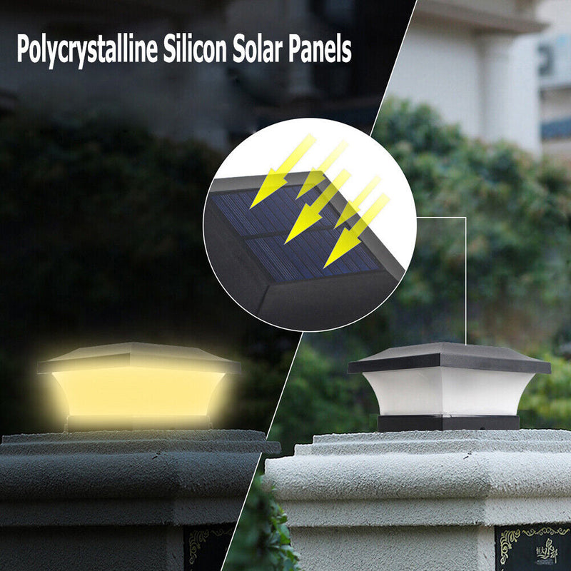 6LED Solar Garden Post Lamp Square Outdoor Waterproof Stigma Lamp Fence Decor