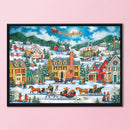 Town Snow Scene 11CT Stamped DIY Embroidery Full Cross Stitch Home Decorati
