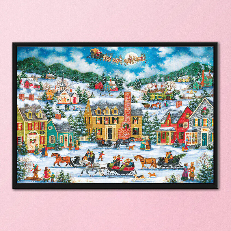 Town Snow Scene 11CT Stamped DIY Embroidery Full Cross Stitch Home Decorati