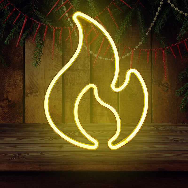 Fire Flame Neon Sign Light LED Hanging Wall Night Lamp Home Decor (Yellow) Newly