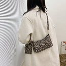 Women Leopard Print Zipper Shoulder Bag Mini Purse Composite Bag (Khaki)