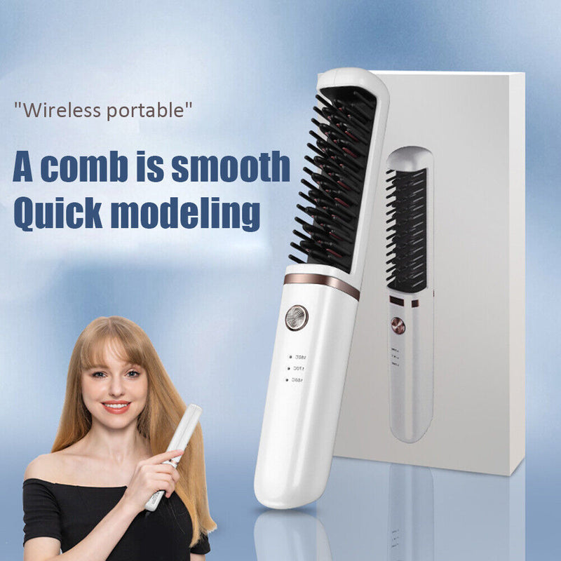 Hot Air Combs Portable Cordless Hair Straightener Curler Hairdressing Salon Tool