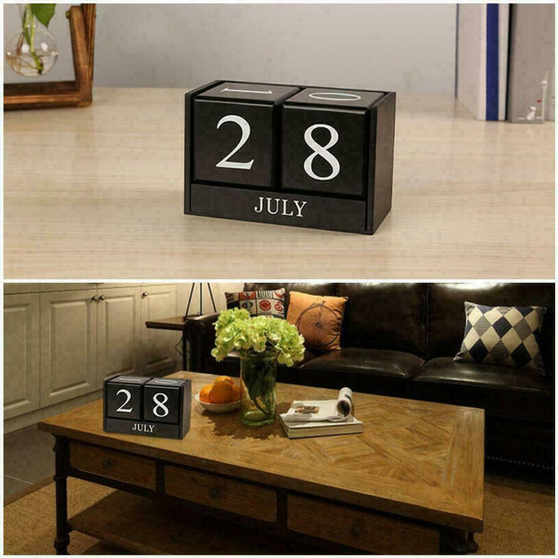 Wooden Perpetual Calendar Block Planner Permanent Desktop Home T7T8 Decor` Y1G2