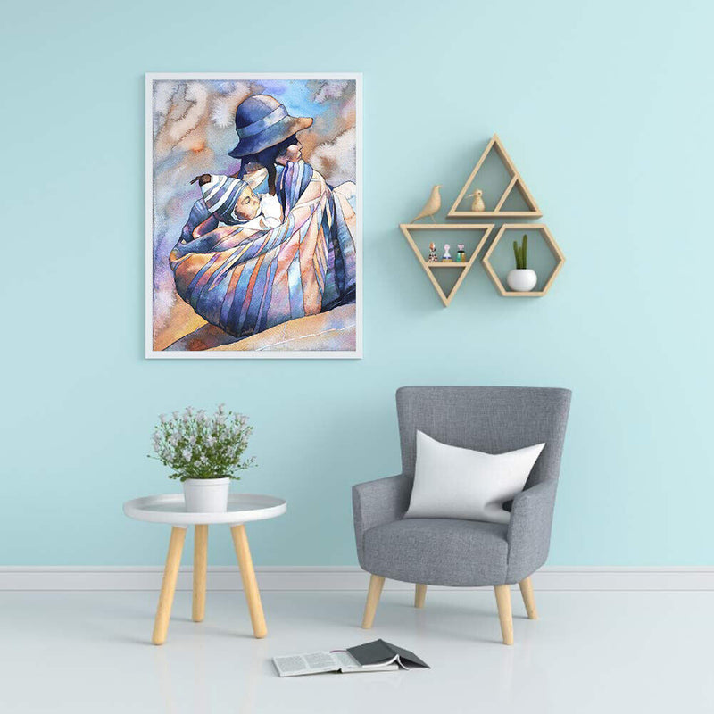 Frameless Oil Paint By Numbers Mom Carrying Baby DIY Canvas Picture Craft