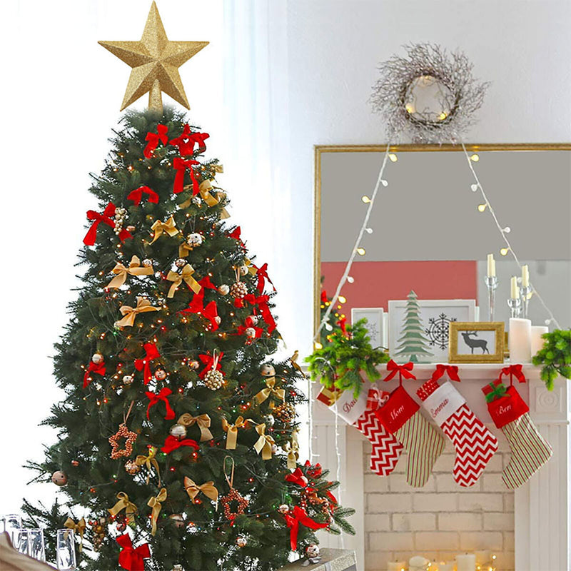 Glitter Christmas Star Tree Topper Sparkling Five-Point for Star Christmas Tree
