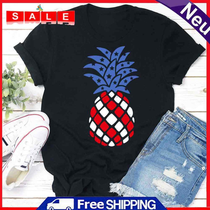Independence Day Pineapple Tea T-Shirt (Black XXXL)