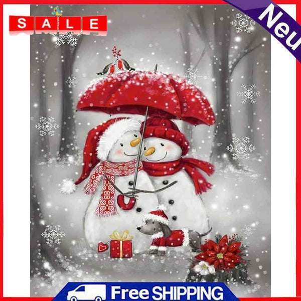 Oil Paint by Numbers Umbrella Snowman Canvas Artwork Living Room Picture Decor