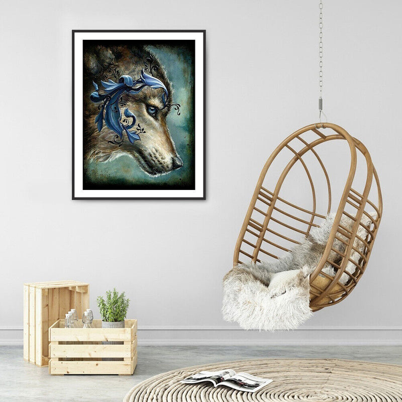 5D Rhinestone DIY Embroided Wolf Head Full Round Drill Diamond Painting Kit