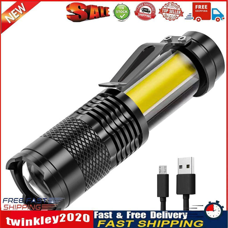 Mini Rechargeable LED Flashlight XPE+COB Waterproof Zoomable Work Light Newly