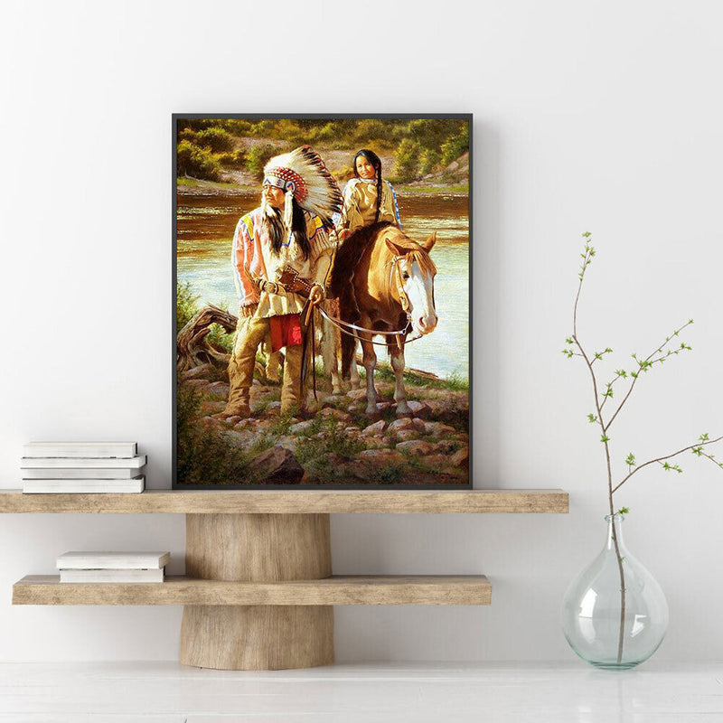 Indians Oil Paint By Numbers Kits DIY Handpainted on Canvas Wall Picture