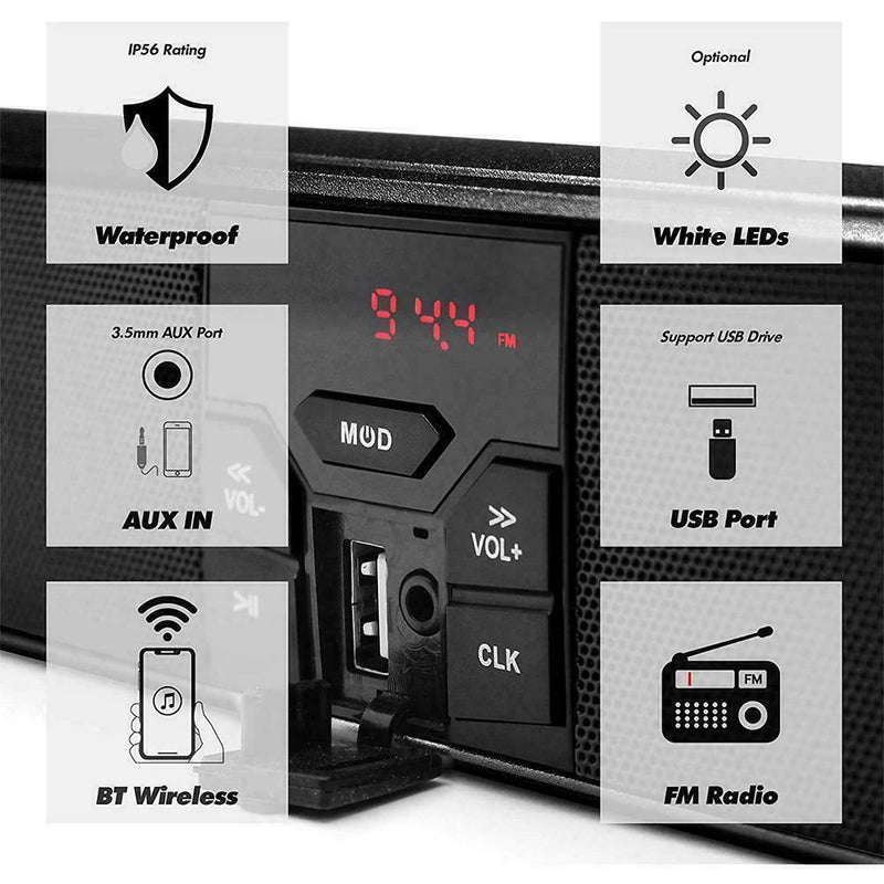 Bluetooth Motorcycle Stereo LED Speaker Audio System FM Radi. USB AUX A5L9