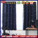 2pcs 100 X 130 cm Stars Blackout Curtain Living Room (Dark Blue)