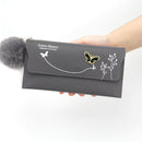 Women PU Flap Wallet with Plush Ball Lady Butterfly Coin Purse (Grey)