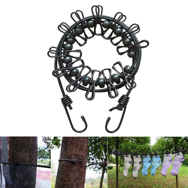 Portable Travel Clothesline for Home Camping Indoor Outdoor w/ Clothespin Hook