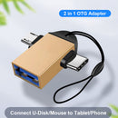 2 in 1 Type-C Micro USB Male to USB3.0 Female Converter Connector OTG Adapter