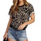Chiffon Women T-Shirt Short Sleeve Leopard Fashion Summer Tops (M)