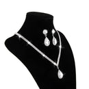 Shiny Crystal Teardrop Pendant Necklace Earrings Wedding Bridal Jewelry Set