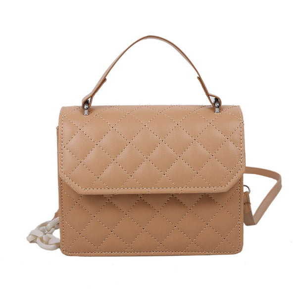 Lattice Women Messenger Bag Small Square Shoulder Crossbody Handbag (Khaki)