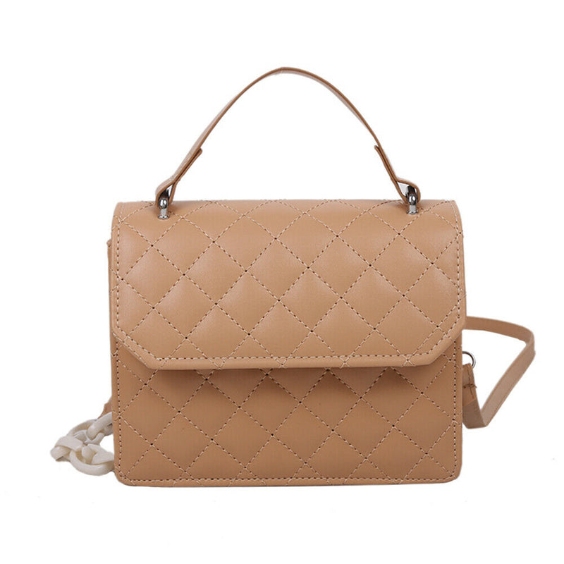 Lattice Women Messenger Bag Small Square Shoulder Crossbody Handbag (Khaki)