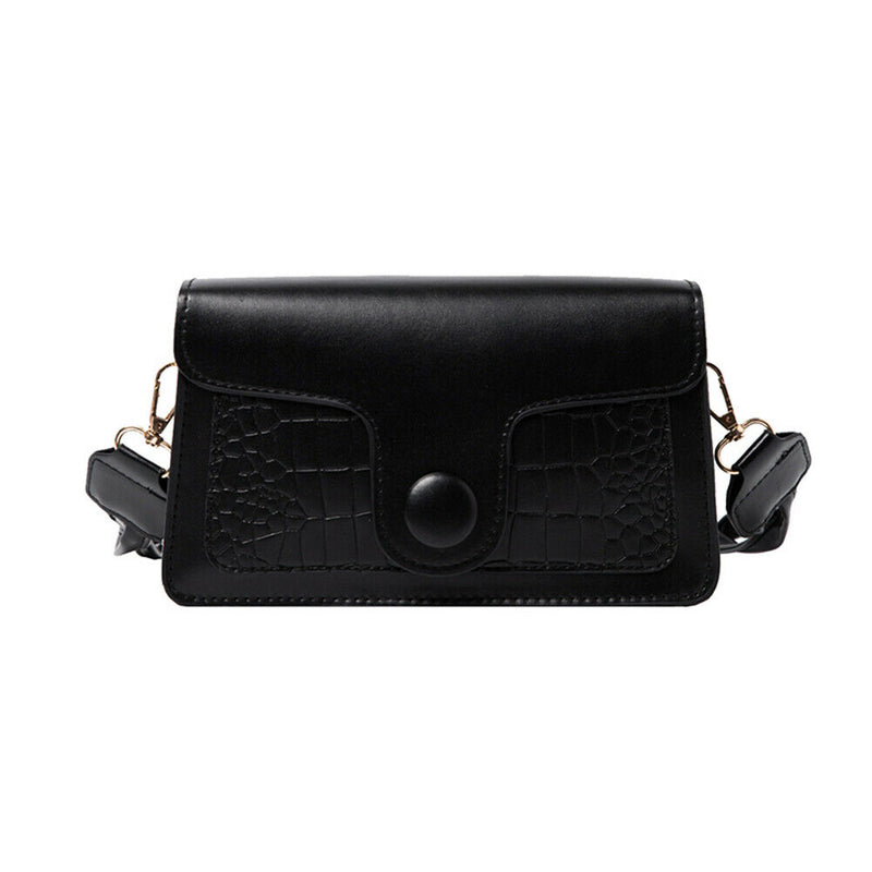 Retro Alligator PU Women Handbag Braid Strap Solid Shoulder Bags (Black)