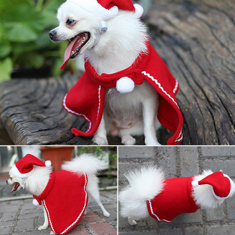Christmas Dog Cloak Hat Set Pet Dog Coat Cape Dog Clothes Puppy ApparelB Hn