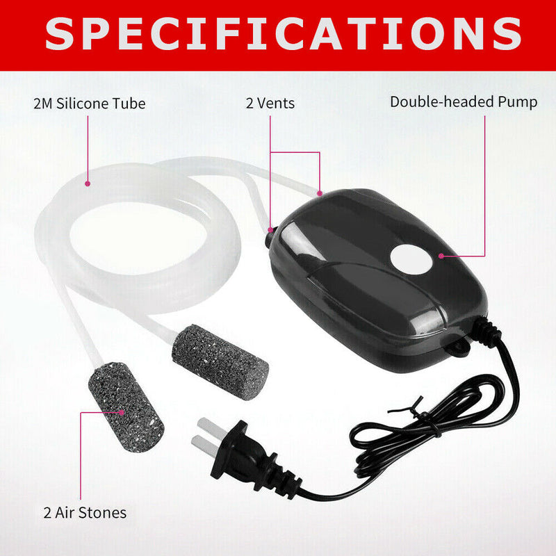 5W Air Bubble Disc Dual Stone Aquarium Fish Tank Oxygen Pump Thermometer + Tube