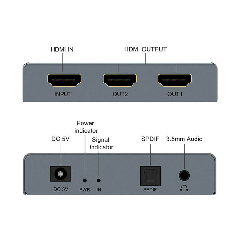 E12A 4K HDMI 2.0 Splitter 1 In 2 Out with SPDIF + 3.5mm Audio Extractor