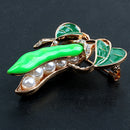 Enamel Green Pea Brooches For Women Crystal Simulated Pearls Corsages Sweat