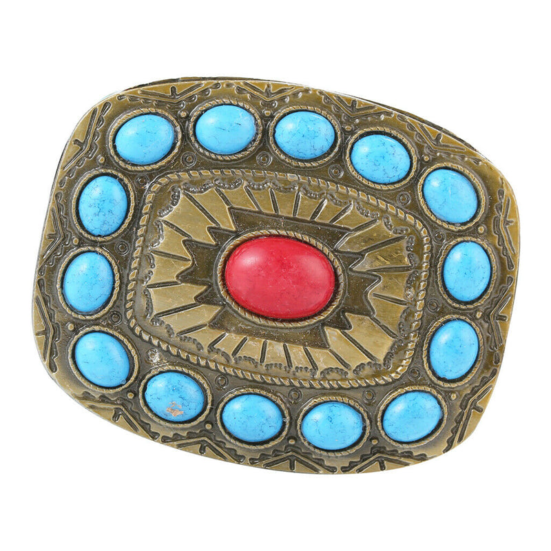 Men Women Turquoise Classic Boho Belt Buckle Western Cowboy Buckle Bronze
