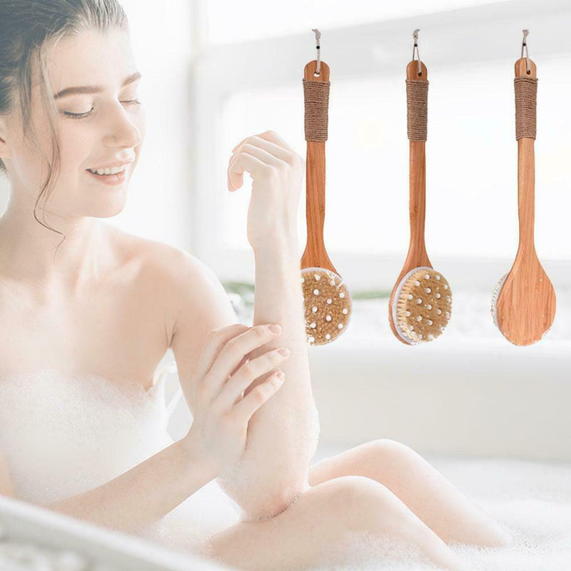 Long Handle Rub Back Brush Wooden Natural Bristles Bath Shower Massage Brushes