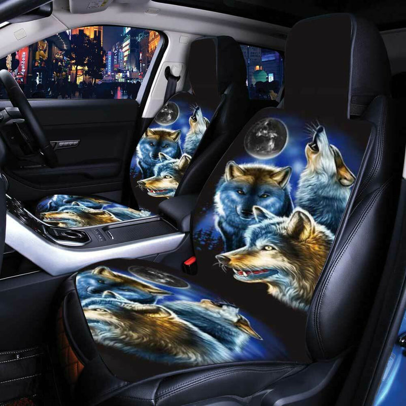 Front Saddle Washable Wolf Printed Car Seat Cover Anti Slip Interior Decoration