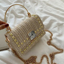 Straw Beach Bag Wild River Marble Pattern Woven Shoulder Bag Solid Color Di
