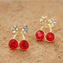 Women's Sweet Charm Crystal Cherry Bowknot Stud Earrings Rhinestone Earrings ï¼D