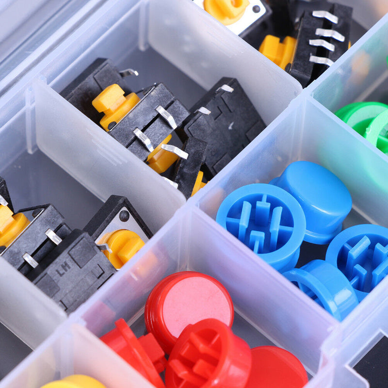 Tactile Push Button Switch Momentary Tact & Cap 12x12x7.3mm Kit Arduin Gw