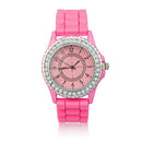 Pink Gel Silicone Crystal Girl Lady Jelly Sport Wrist Watch Gifts Fashion Luxury