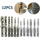 12pcs 1/4" Hex Shank Screw Thread Tap Metric SAE Combination Tap Drill Bit Tool