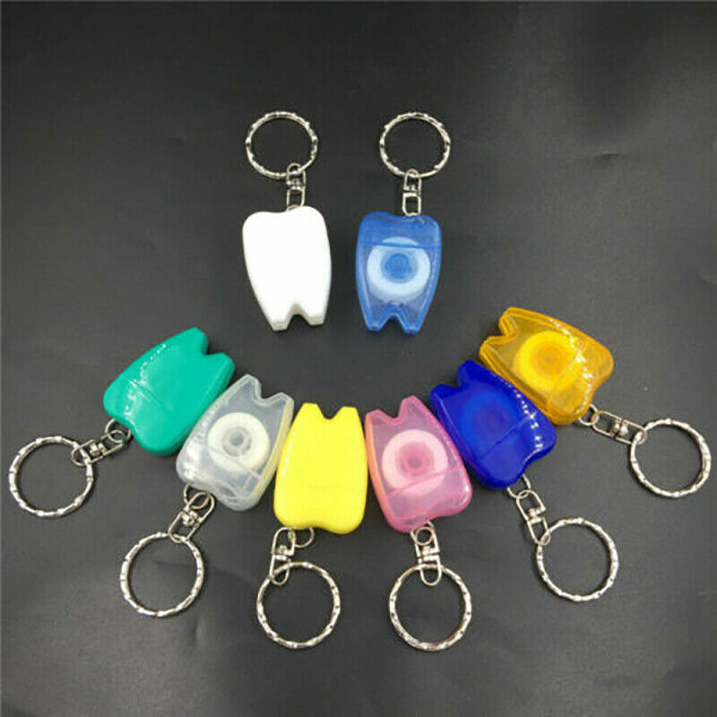 5Pcs Dental Oral Health Hygiene Floss Key Ring Keychain Random Colourful 15M