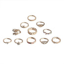 11pcs/set Rhinestone Leaf Eye Ring Women Geometric Knuckle Rings Jewelry
