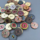 50x New Flower Picture Wood Buttons 2 Holes Mixed Color Apparel Sewing DIY Gifts
