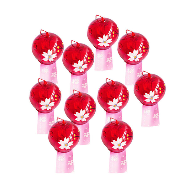 10Pcs Japanese Hand Painted Glass Wind Chime Edo Furin (Oriental Cherry)
