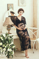Women Pregnants Photography Maternity Short Sleeve Solid Sling Lace Long Dress