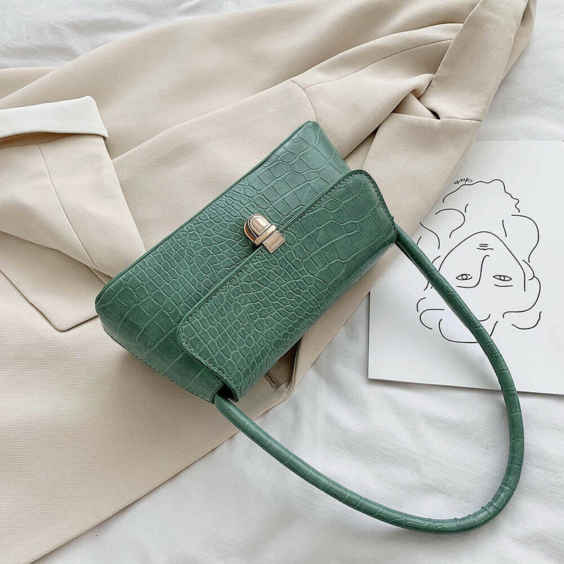 Alligator Pattern Women Handbags Leather Retro Shoulder Totes Bag (Green)