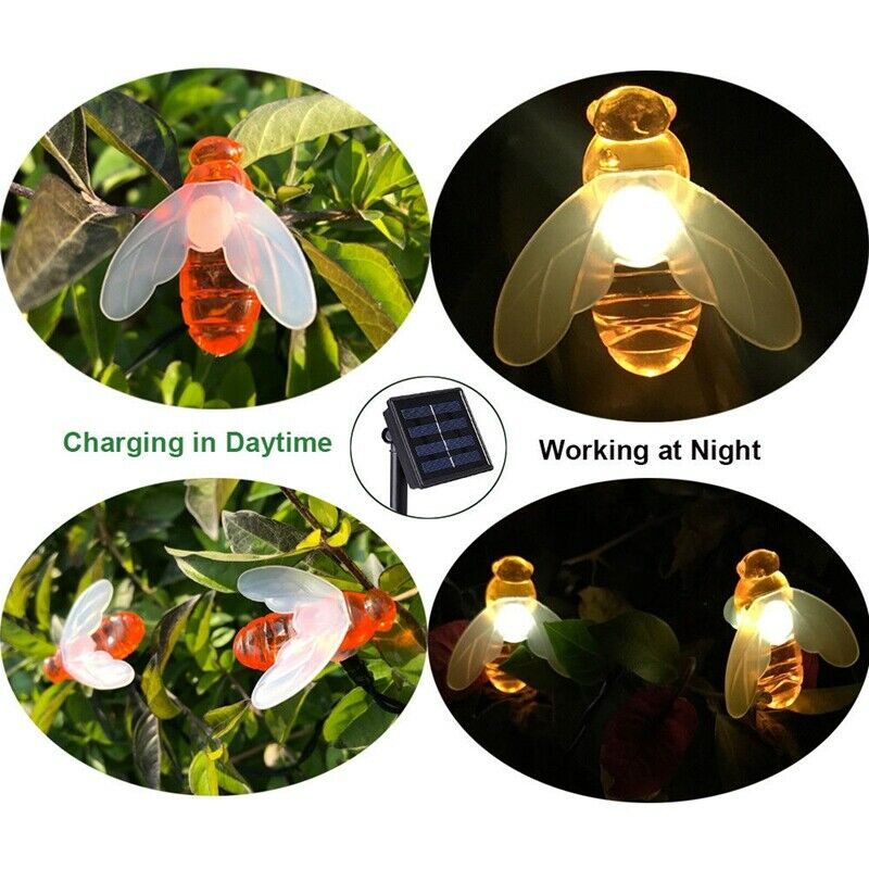 Solar Powered String Lights 30LED Honey Bee Shape for Garden Decoration CourC4V4