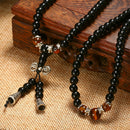 Black Stone Buddhist 108 Prayer Mala Bead Necklace Bracelet Tiger Eye Agate 6mm