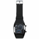 New Meter Dial Black Rubber Strap Blue Flash Dot Matrix LED Racing Watch A3G9