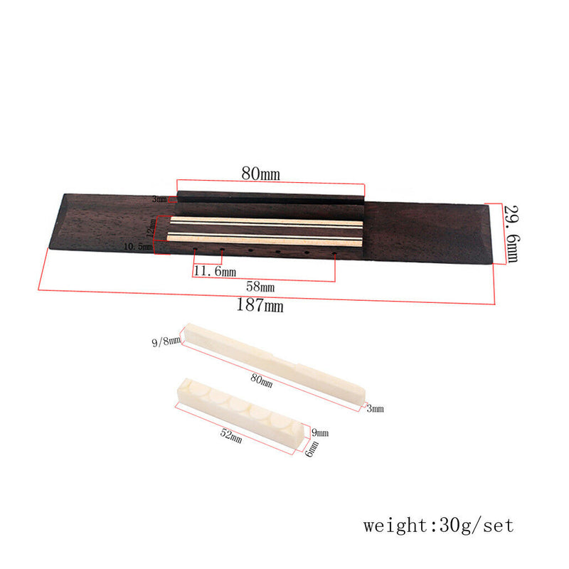 1 Set Rosewood Guitar Bridge & Slotted Bone Saddle Nut for Classical Guitar