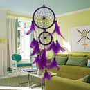 Double Ring Purple Feather Dream Catcher Wall Hanging Home Car Decor Craft