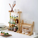 Wood 2-Layer Spice Rack Kitchen Multi-Function Countertop Seasoning Box Sto