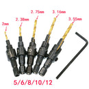 5pcs Hex Woodworking Countersink Drill Bit Set&Wrench Titanium #5 #6 #8 #10 #12