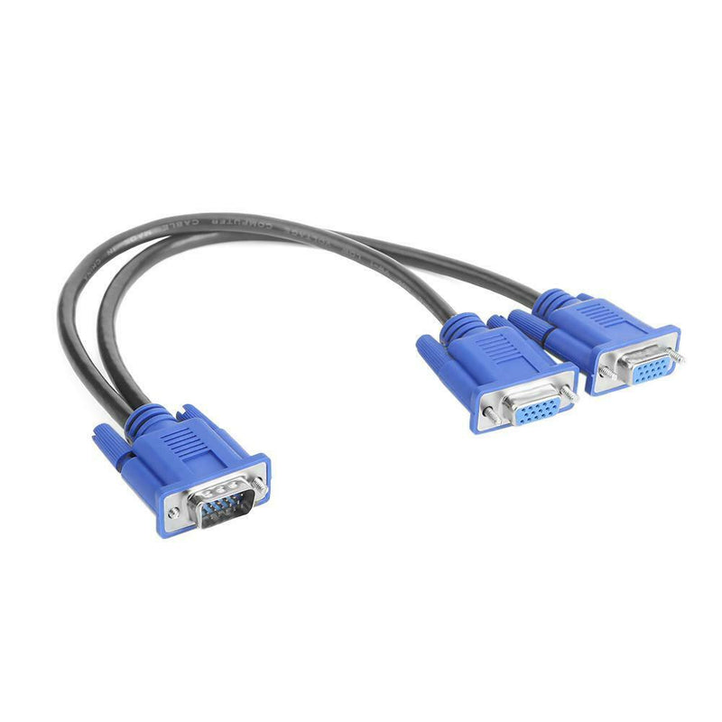VGA Splitter Cable 1 Computer to Dual 2 Monitor Male to Female Wire (Blue)